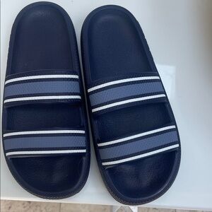 Navy Blue Striped Slides